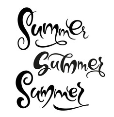 Handwritten, summer, lettering message. Summer welcome quote. Modern lettering. Hello summer design for cards, banners, posters.