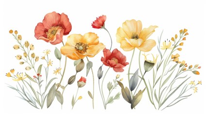 illustration of a botanical watercolor bouquet of wildflowers
