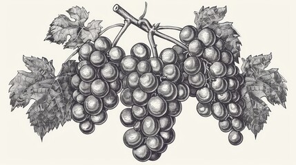 Wall Mural - Illustration of retro-style grapes in engraving style