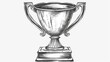 © Антон Сальников - A trophy cup prize with handscratched engraving modern illustration as a printing design for T-shirts and apparel. Scratch board style illustration in black and white.