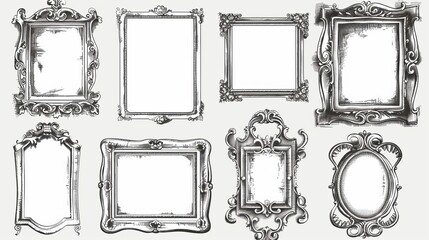 Hand drawn doodle style vintage photo frames in antique ornamental and cute styles