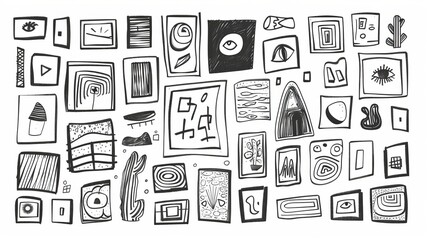 Wall Mural - A collection of various doodle frames. Different shapes. Minimalistic design. Outline drawing. Hand drawn modern illustration. The frame is isolated from everything else in the set.
