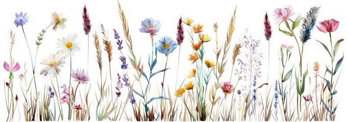 Hand drawn watercolor illustration of wild flowers