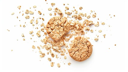 Oatmeal cookies are isolated on a white background.