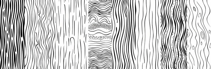 Hatching line texture set. Crosshatching, wood, rain, stippling. Freehand line drawing. Pencil draw modern illustration.