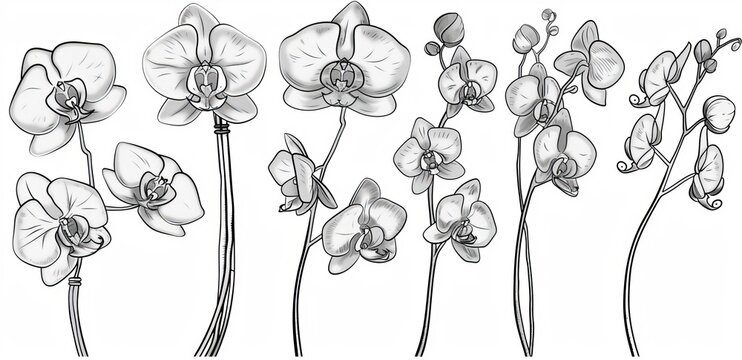 Isolated hand drawn orchid sketch. Hand drawn outline converted to modern.