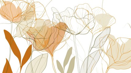Wall Mural - Continual line drawing of abstract flower, floral, ginkgo, rose, tulip, bouquet of olives with handwritten lines. Modern illustration.