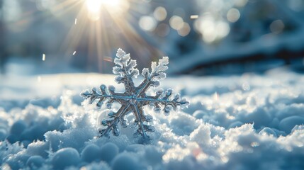 Wall Mural - Winter Wonderland: Close-Up of Natural Snowdrift with Snowflake - Perfect Christmas and Winter Background