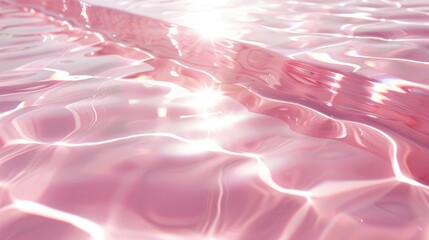 Poster - Clean transparent pink water background with podium sunlight reflection top view beauty backdrop for mockup