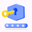 © Roby - 3d vector icon illustration, key entering a keyhole, with a password bar below. Ideal for cybersecurity, online security, and access control data protection