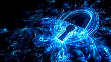 Wall Mural - abstract neon blue digital artwork featuring swirling cosmic patterns and futuristic elements. the v