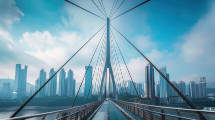 Wall Mural - Modern cable-stayed bridge with a cityscape in the background