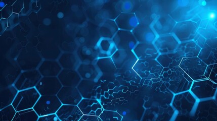 Blue connected hexagons on a digital technology background