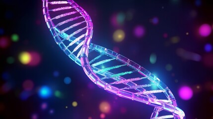 Poster - A captivating animation of a digital DNA molecule, its segments glowing with fluorescent markers, illustrating the use of genetic probes in medical research.