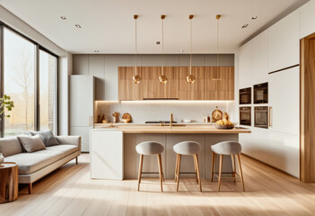 Wall Mural - A Beautiful photo of a modern kitchen apartment room