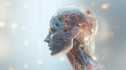 Aufkleber - A digital brain accessing and processing vast amounts of information, becoming a repository of human knowledge.