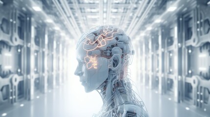 Aufkleber - A digital brain accessing and processing vast amounts of information, becoming a repository of human knowledge.