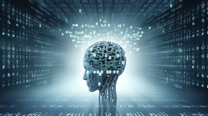 Aufkleber - A digital brain pulsating with binary code, symbolizing the intricate language of thought and consciousness.