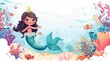 © Антон Сальников - Poster template with mermaid and sea fish elements, free modern background for little princess.