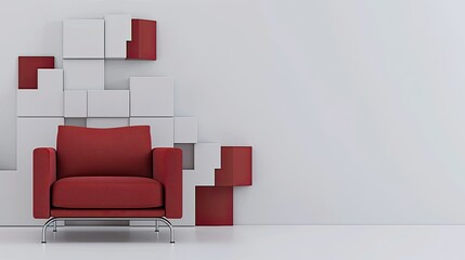 Wall Mural - A Crimson Seat Against a Geometric Wall