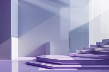 A 3D purple podium sets on a transparent background. This modern geometric display platform is perfect for product presentations and showcases. The design features a stand at the top where you can