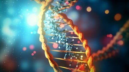 Poster - A dynamic animation of a digital DNA molecule, its structure interacting with environmental factors, showcasing the interplay between genetics and external influences.
