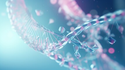 Poster - A dynamic animation of a digital DNA molecule, its structure interacting with personalized medical treatments, emphasizing the future of precision medicine.
