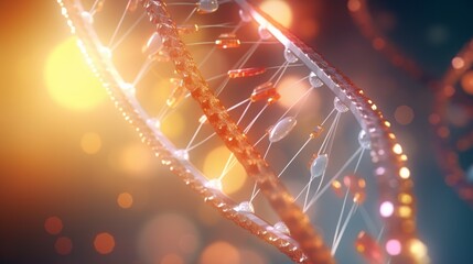 Poster - A dynamic animation of a digital DNA molecule, its structure interacting with personalized medical treatments, emphasizing the future of precision medicine.