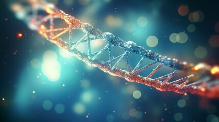 Poster - A dynamic animation of a digital DNA molecule, its structure interacting with genetic research tools, showcasing the power of science to unravel the mysteries of life.