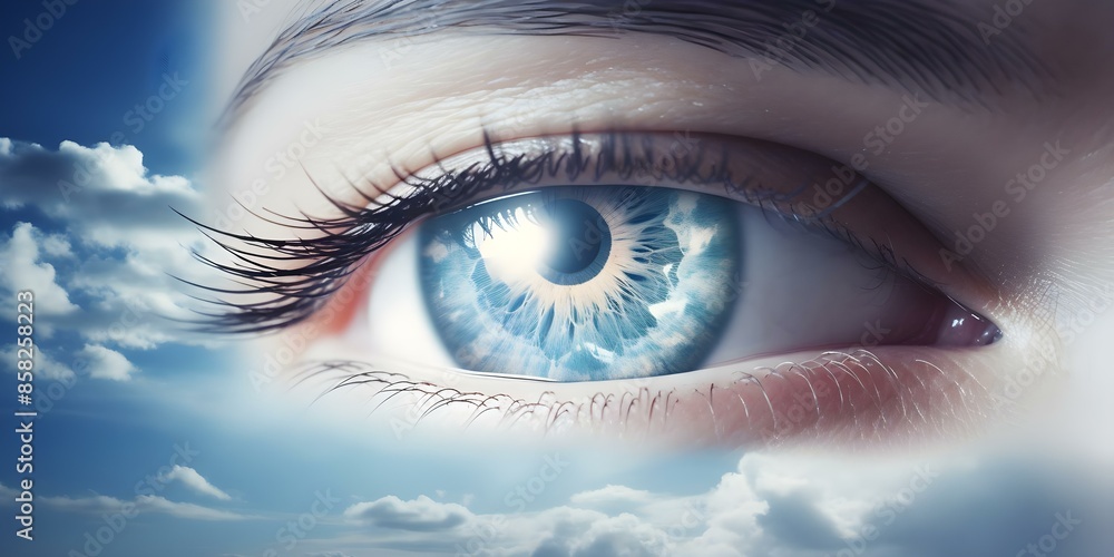Eye in sky with clouds symbolizing healing through EMDR therapy. Concept Healing, EMDR Therapy, Eye in Sky, Cloud Symbolism