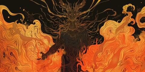 Wall Mural - Winged Demon in a Volcanic Eruption