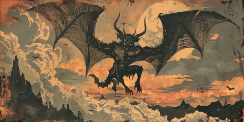 Wall Mural - Satanic Entity Dominating Fiery Hellscape