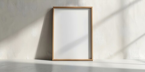 Wall Mural - Minimalist art mockup with wooden frame and empty canvas against neutral background. Concept Art Mockup, Minimalist Design, Wooden Frame, Empty Canvas, Neutral Background