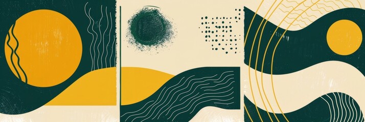 Minimalist hand painted Abstract art background with watercolor stain and Hand Drawn doodle Scribble Circle. Ideal for wall decoration, postcards, posters, or brochures.