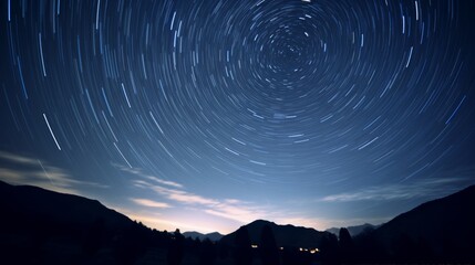 Aufkleber - A long exposure shot of a starry night sky, capturing the trails of stars as they move across the heavens.