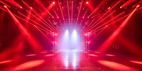 Wall Mural - Modern stage with holographic displays and red laser lights for award ceremony. Concept Stage Design, Holographic Displays, Red Laser Lights, Award Ceremony, Modern Decor