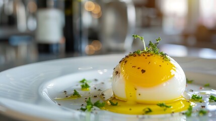 Wall Mural - A white plate topped with an egg and garnished with parsley, AI