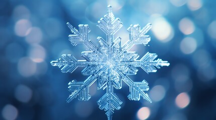 Aufkleber - A macro photograph of a snowflake, its intricate patterns reflecting the blue light of the stars.