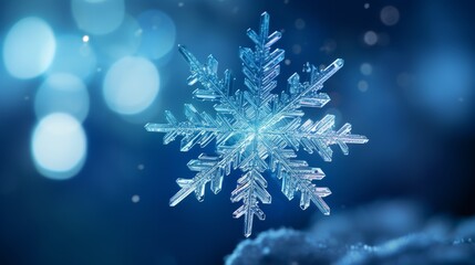 Aufkleber - A macro photograph of a snowflake, its intricate patterns reflecting the blue light of the stars.