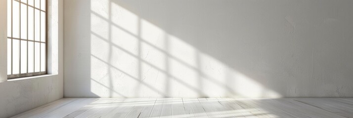 Wall Mural - a photograph of a white wall illuminated by soft sunlight streaming through a large window