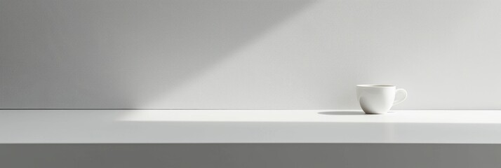 Wall Mural - a single white cup sits on a white countertop in a minimalistic setting. soft light casts a gentle s