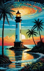 Wall Mural - The Nassau lighthouse and tourist resorts offer a glimpse into the city's attractions, Bahamas.