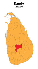 Sticker - Kandy Map is highlighted on the Srilanka map with detailed state and region outlines.