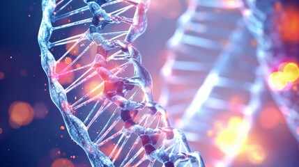 Poster - A microscopic view animation of a digital DNA molecule, its structure interacting with cellular components, highlighting the role of DNA in cellular processes.