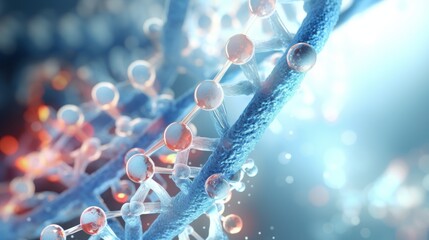Poster - A microscopic view animation of a digital DNA molecule, its structure interacting with cellular components, highlighting the role of DNA in cellular processes.