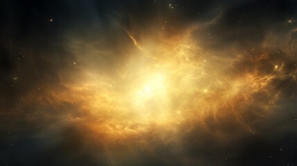Leinwandbilder - A nebula, a vast cloud of gas and dust in space, glowing with a soft, ethereal yellow light.
