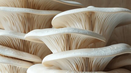 Wall Mural - Close up of gills of oyster mushroom, pleurotus ostreatus.