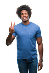 Poster - Afro american man over isolated background showing and pointing up with fingers number two while smiling confident and happy.