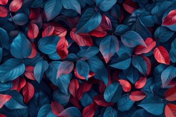 Sticker - Blue and red leaves seamless pattern. Creative ai for design