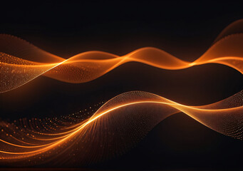 Wall Mural - Abstract orange light waves with bokeh effect on a dark background. Abstract design or digital artwork of energy wave made from dots. Digital art and design concept for wallpaper and print